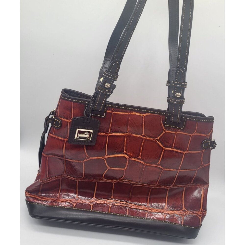 Dooney & Bourke Croco Embossed Leather Double Strap Tassel Bag Cognac - Picture 2 of 15